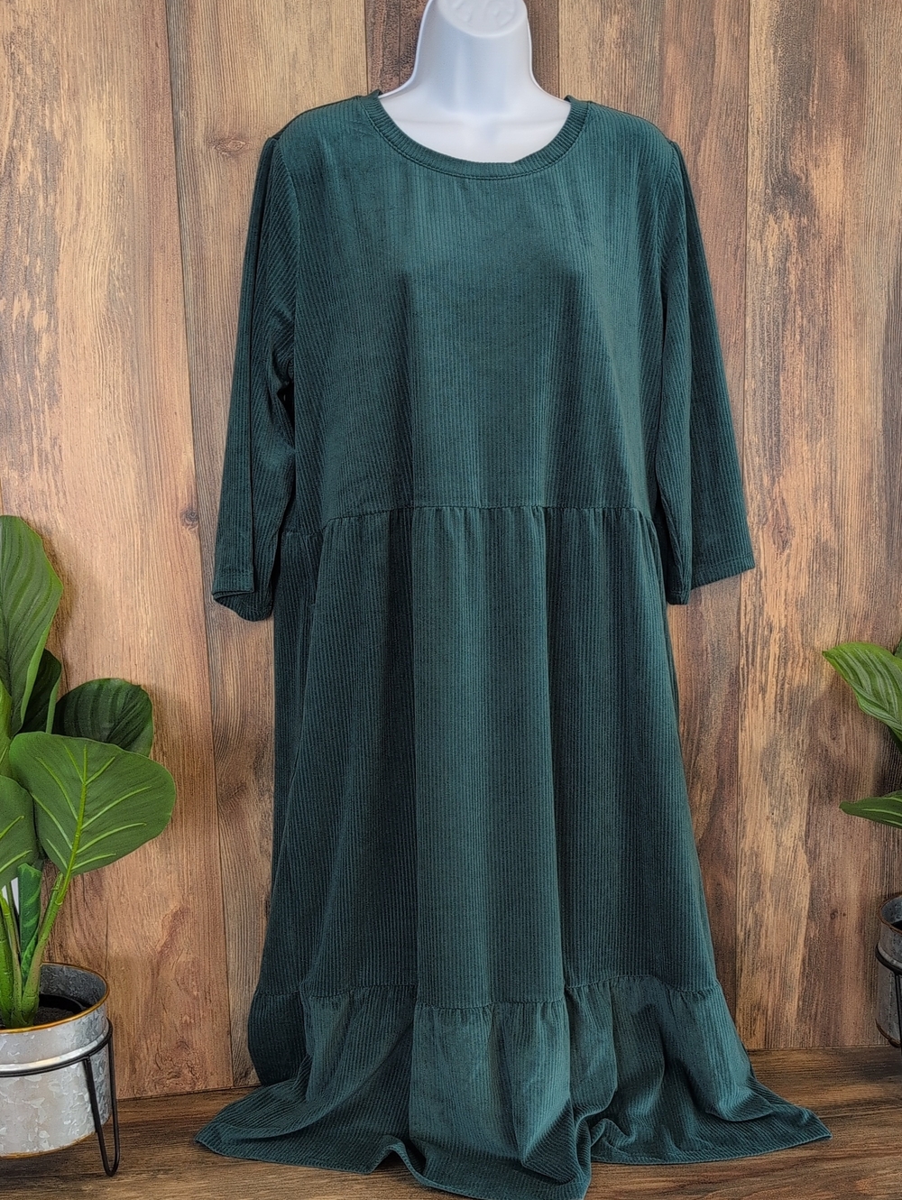 denim&co d & co Petite Heritage Velour Evergreen Knit Midi Dress LP  NWT  762A